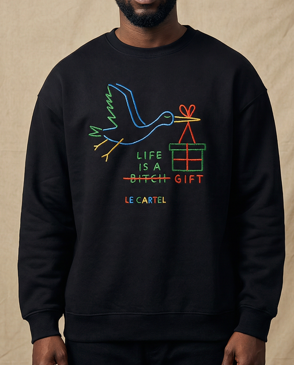 LIFE IS A GIFT・Crewneck unisexe・Noir