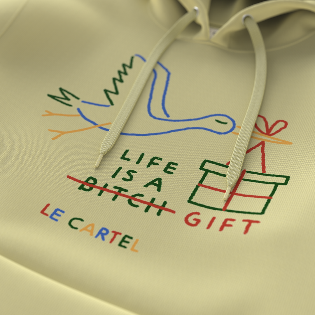 LIFE IS A GIFT・Hoodie unisexe・Crème