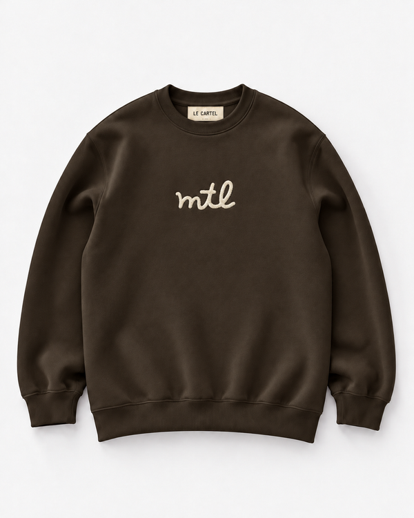 MTL・Crewneck unisexe brodé・Chocolat