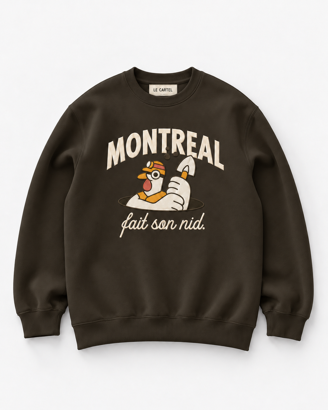 MONTRÉAL FAIT SON NID・Crewneck unisexe brodé・Chocolat