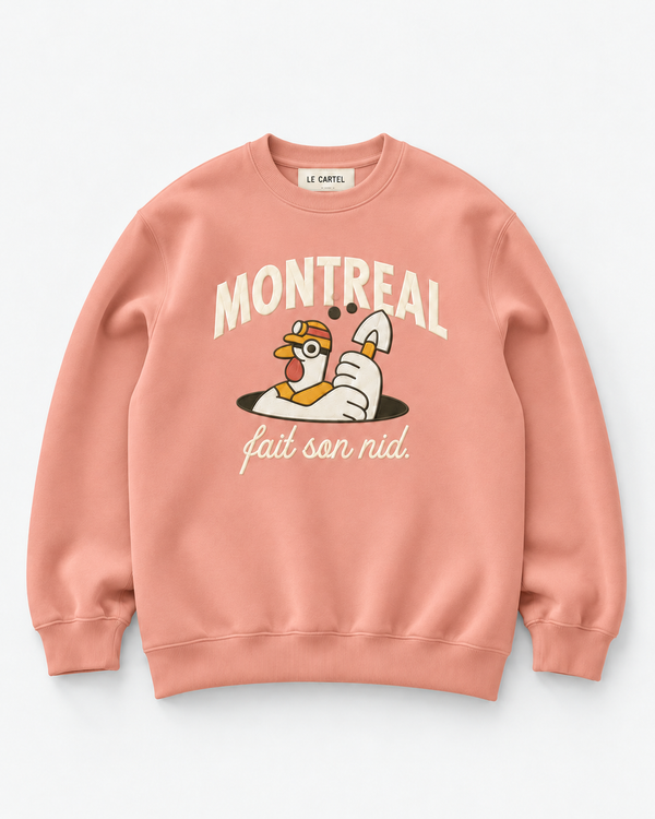 MONTRÉAL FAIT SON NID・Crewneck unisexe brodé・Rose