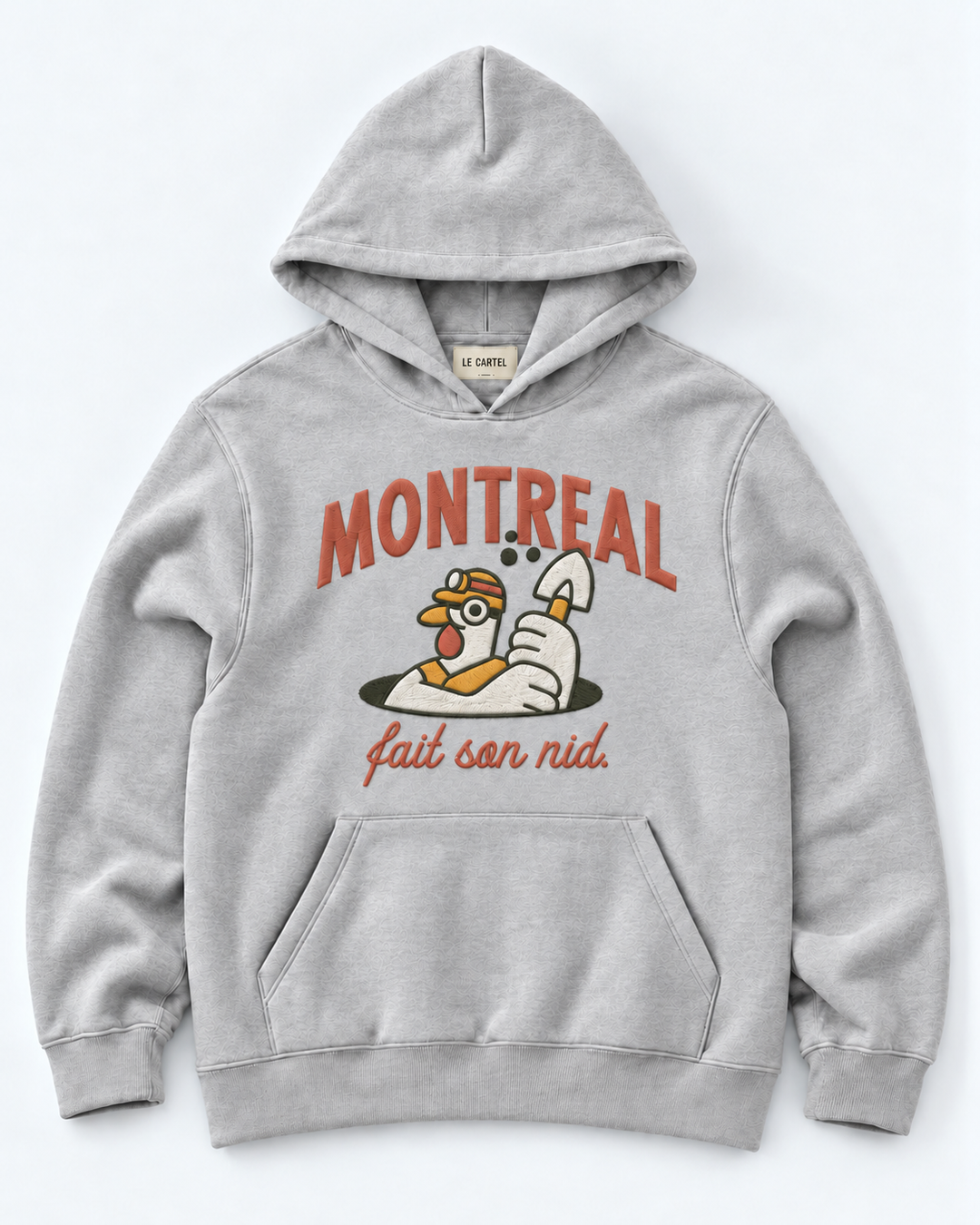 MONTRÉAL FAIT SON NID・Hoodie unisexe brodé・Gris chiné