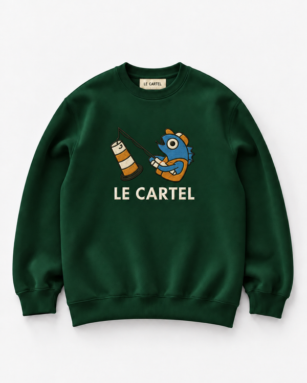 PÊCHE MIRACULEUSE・Crewneck unisexe brodé・Vert