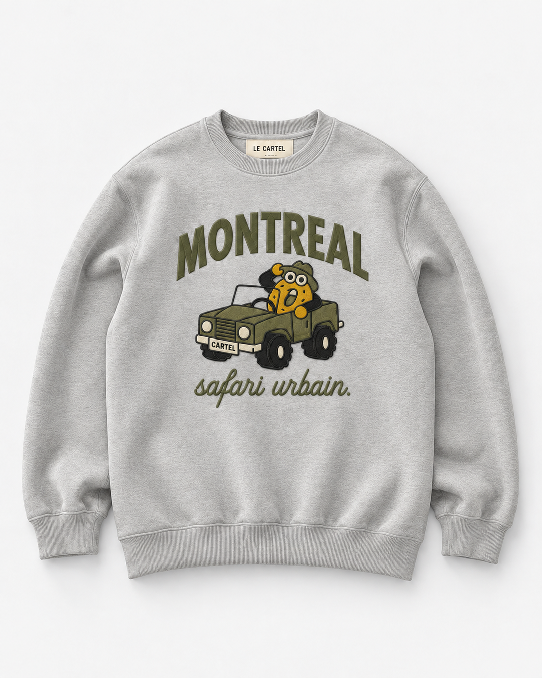 SAFARI URBAIN・Crewneck unisexe brodé・Gris chiné